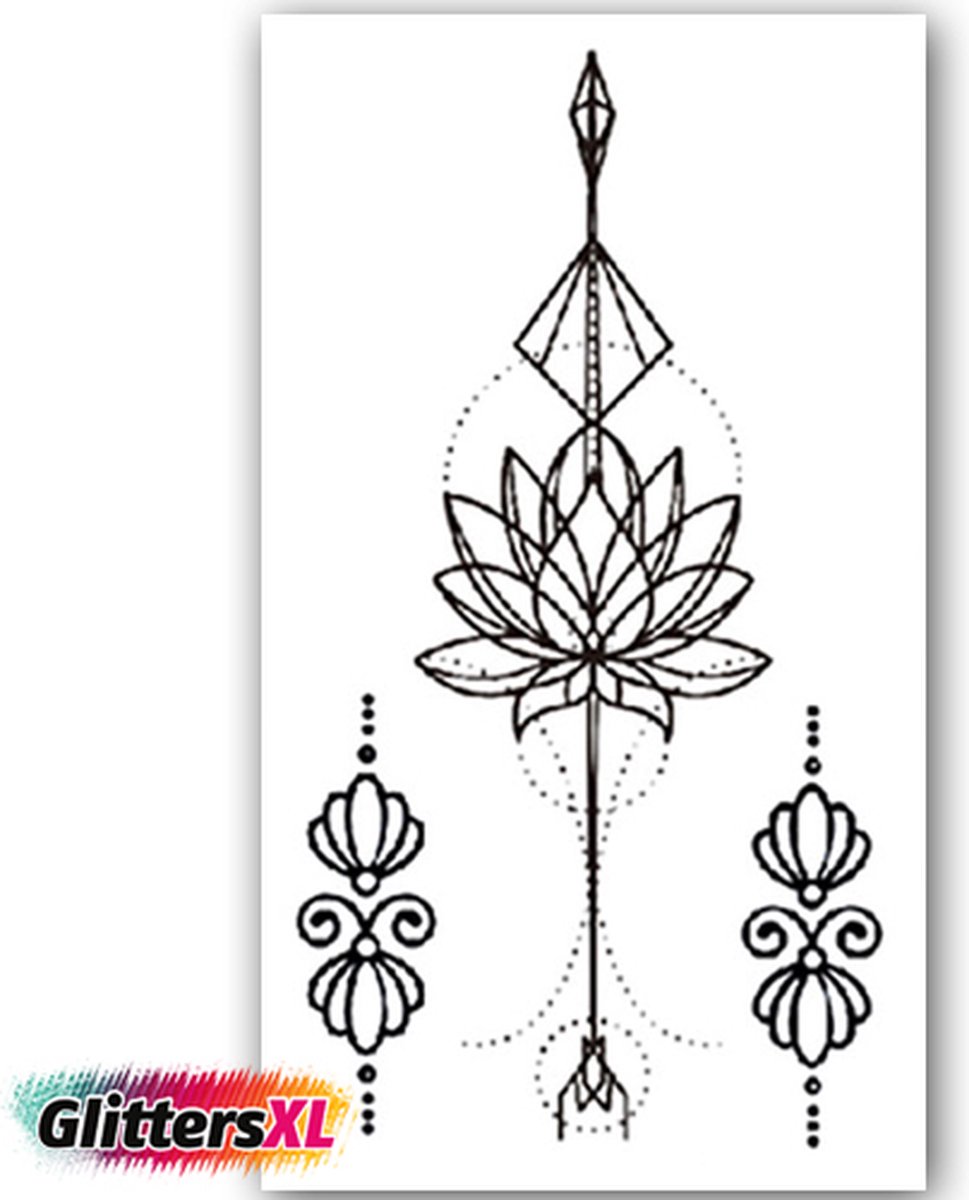 GlittersXL - Temporary Tattoo Bloem (11x6cm) [Neptattoo - Tijdelijke tatoeage - Nep Fake Tattoos - Water overdraagbare festival sticker henna outfit tattoo - Glitter tattoo - Volwassenen Kinderen Jongen Meisje]